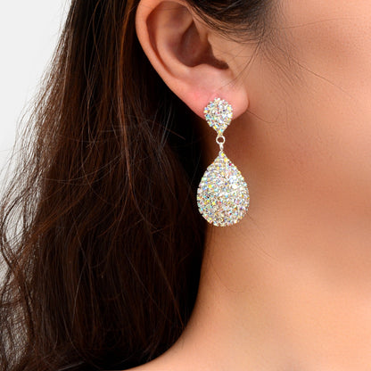 Luxurious Rhinestone Decor Silvery Water Drop Earrings Anniversary Wedding Jewelry-0