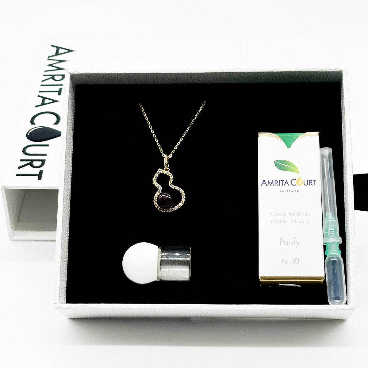 Golden Gourd Aroma Necklace - Amethyst | Energy & Healing | Diffuse on the go | Sterling Silver Chain