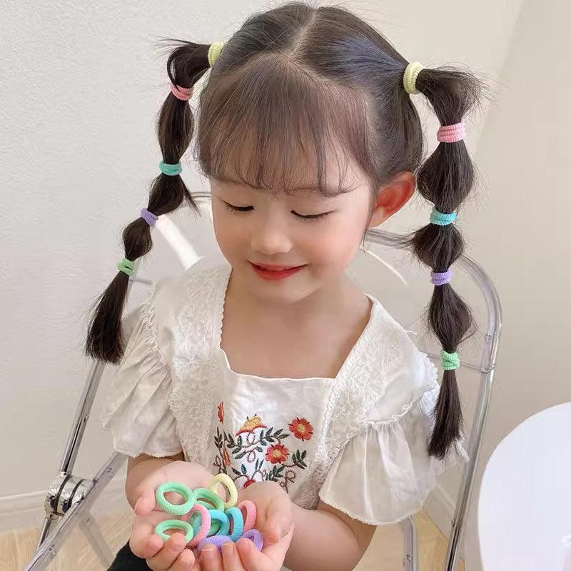 100PCS Colorful Elastic Hair Ties for Girl Ponytails High Stretch Hair Bands Set-3