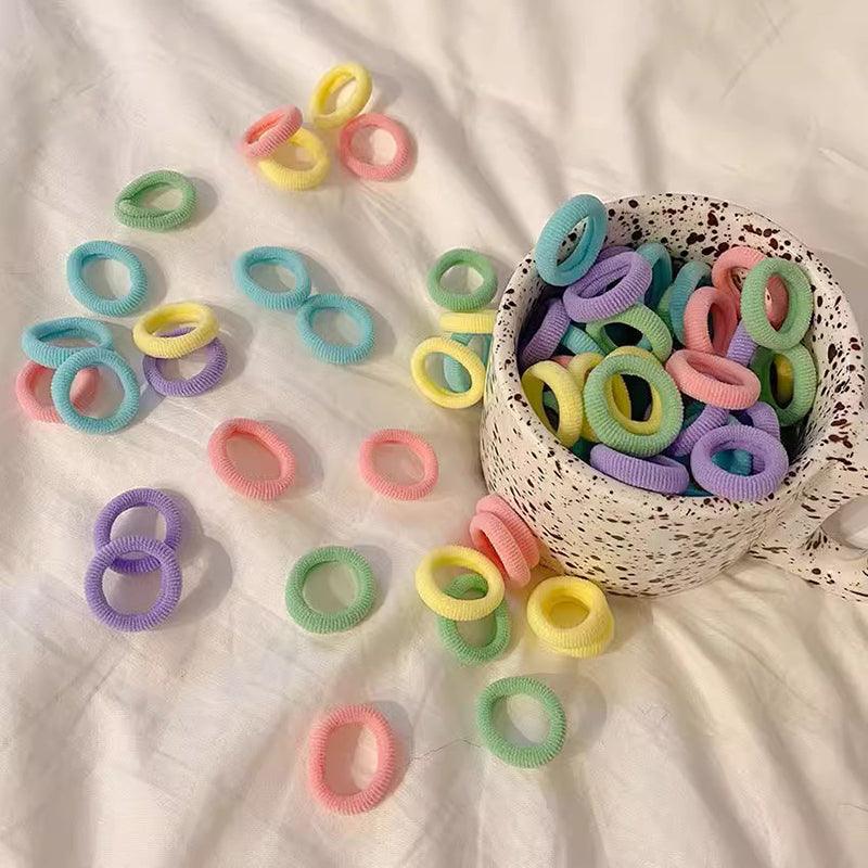 100PCS Colorful Elastic Hair Ties for Girl Ponytails High Stretch Hair Bands Set-4