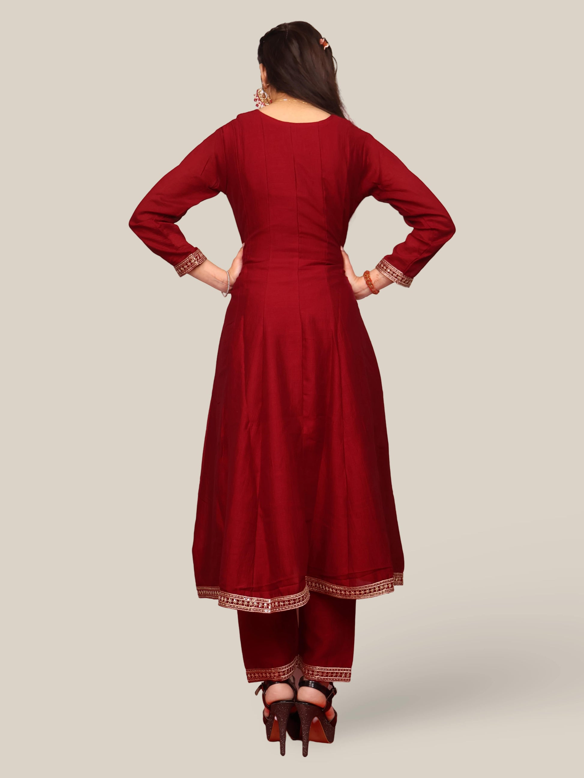 Woman Anarkali Suit Set with Pant-Dupatta-2