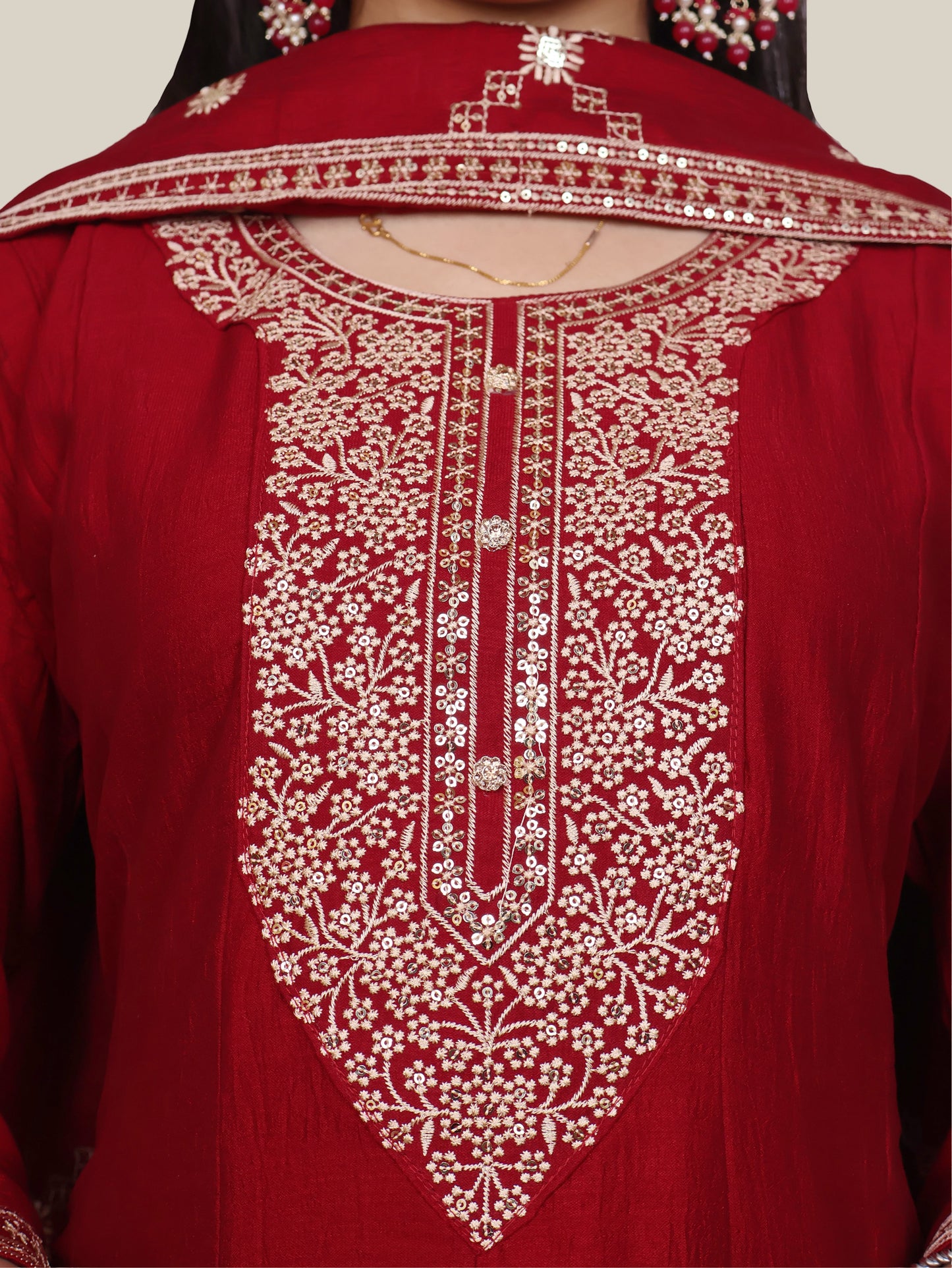 Woman Anarkali Suit Set with Pant-Dupatta-3
