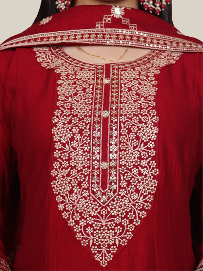 Woman Anarkali Suit Set with Pant-Dupatta-3