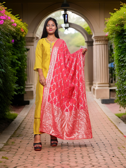 Women's Cotton Kurta-Pant, and Dupatta Set-0