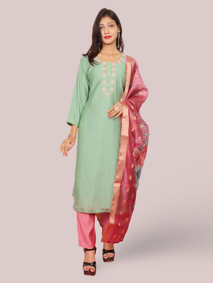 Woman Straight Suit Set with Pant & Dupatta-0
