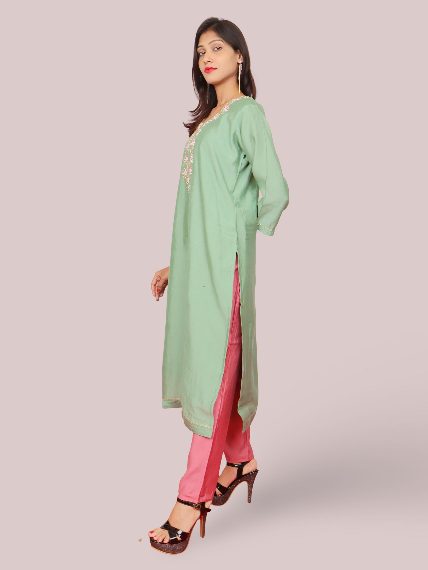 Woman Straight Suit Set with Pant & Dupatta-1