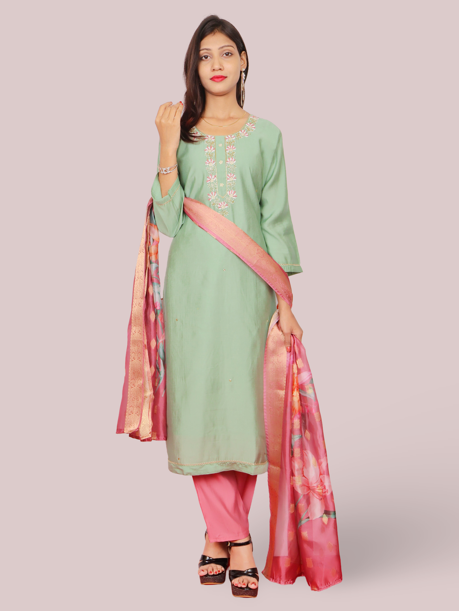 Woman Straight Suit Set with Pant & Dupatta-4