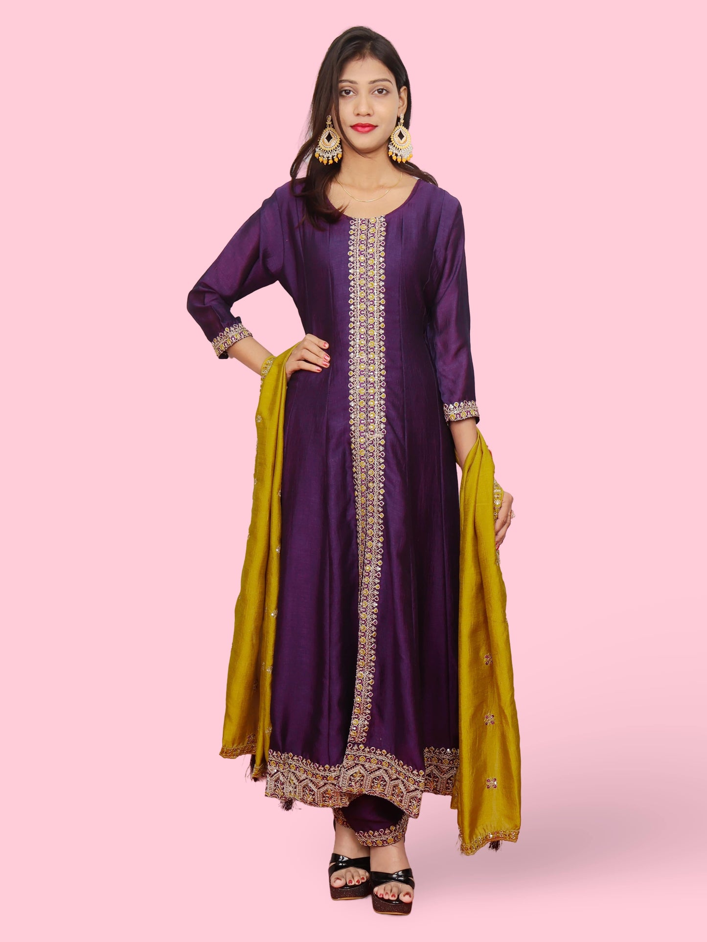 Woman's Anarkali Suit Set with Dupatta-4