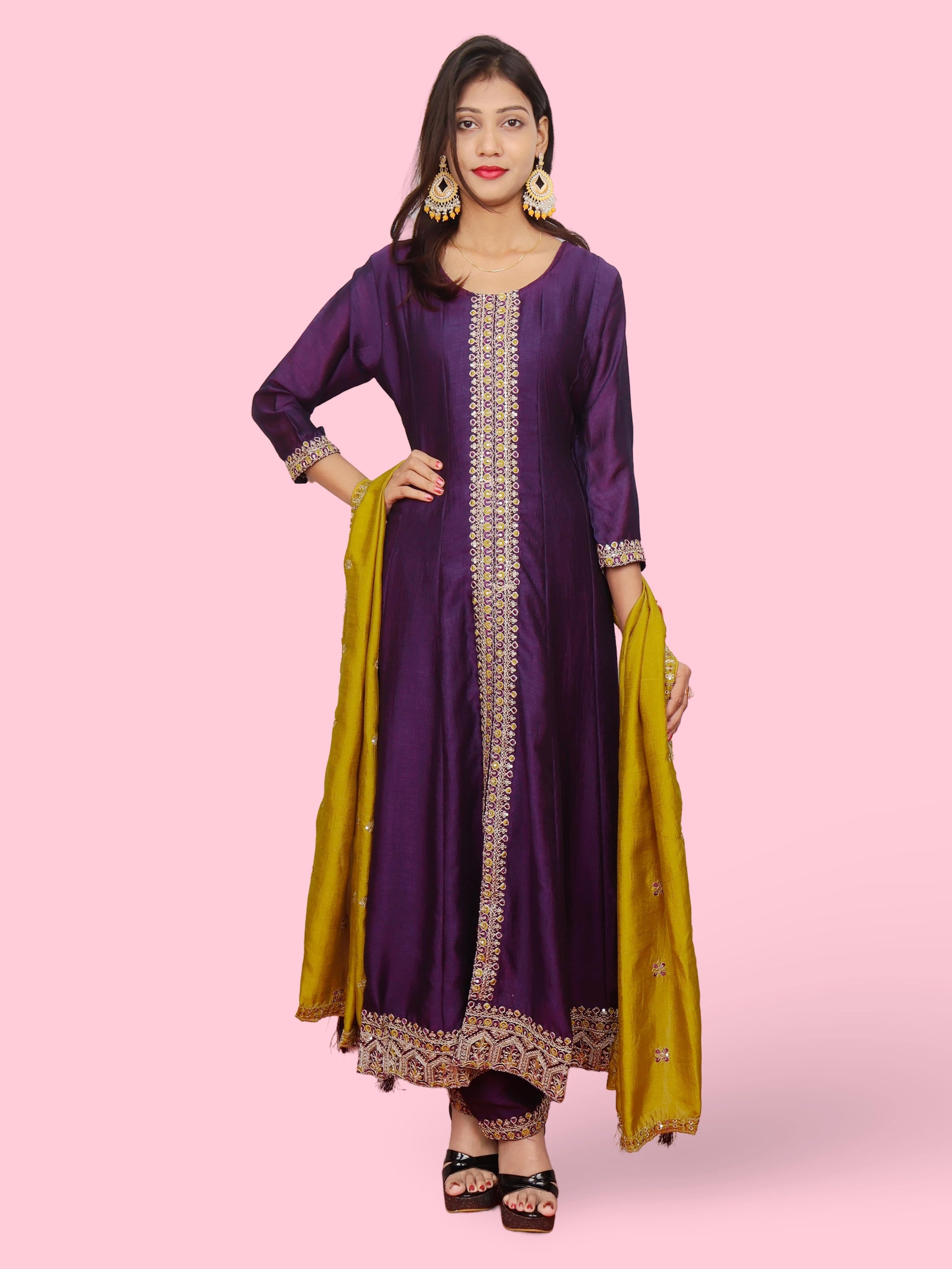 Woman's Anarkali Suit Set with Dupatta-4