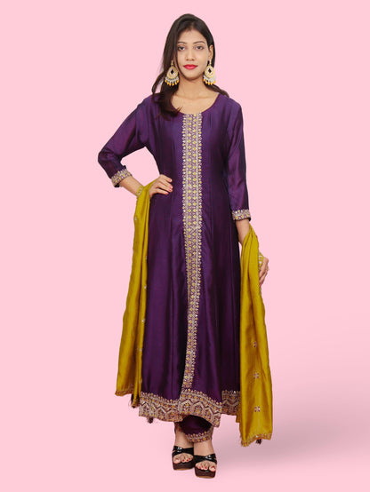 Woman's Anarkali Suit Set with Dupatta-4