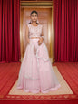 Lehenga Choli Set with Golden Mirror Stone & Pearl Work by Shreekama-6