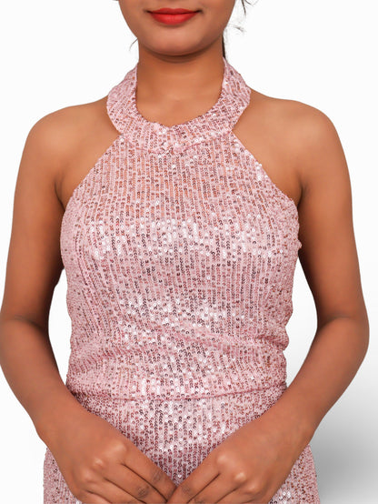 Halter Neck Sequins Mini Party Dress by Shreekama-3