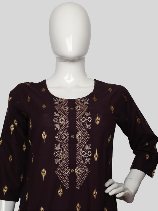 Cotton Kurti with Stunning Embroidered Neck-1