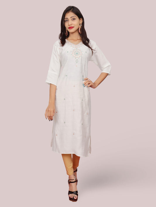 Cotton Kurti with Beautifully Embroidered Neckline-0