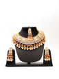 Peach Meenakari Kundan & Pearl Necklace Set with Earrings & Mang Tikka-0