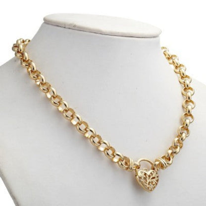 18ct Heavy Yellow Gold Plated 10mm Belcher Chain Necklace with a Filigree Locket - USA Made