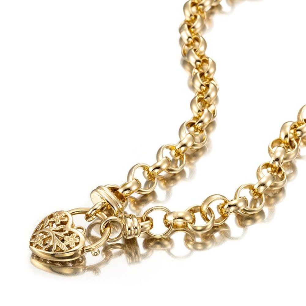 18ct Heavy Yellow Gold Plated 10mm Belcher Chain Necklace with a Filigree Locket - USA Made