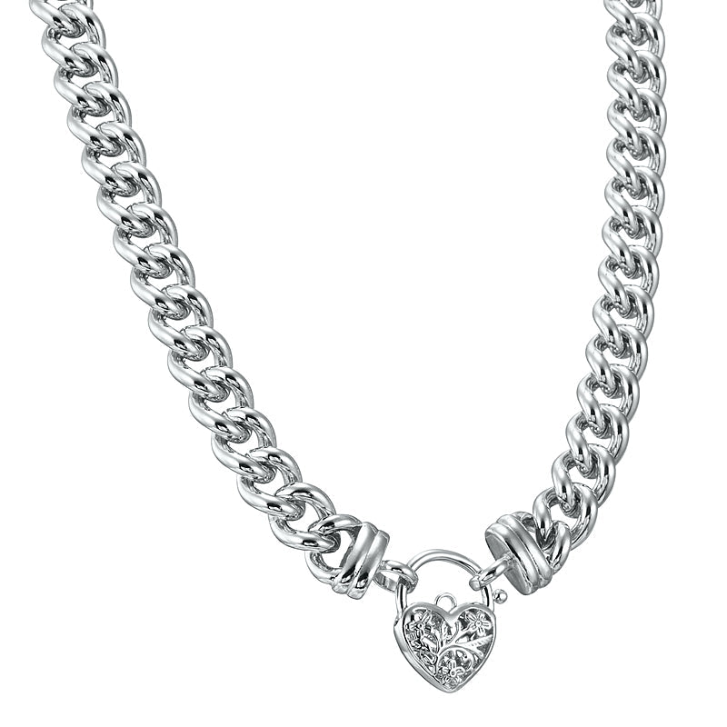925 Sterling Silver Plated 12mm Euro Chain Necklace with a Filigree Locket - USA Made