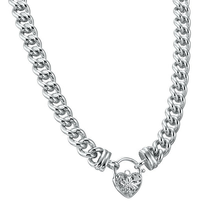 925 Sterling Silver Plated 12mm Euro Chain Necklace with a Filigree Locket - USA Made