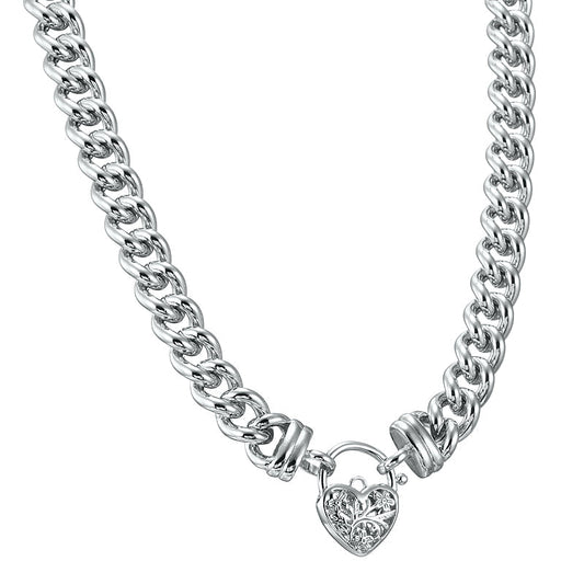 925 Sterling Silver Plated 12mm Euro Chain Necklace with a Filigree Locket - USA Made