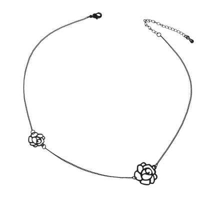 Retro Black Gold Chain Flower Collar Necklace Women Short Choker Accessories-4