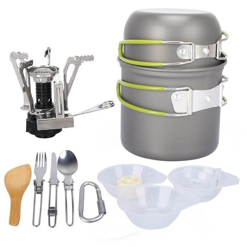 Outdoor Camping Cookware Backpacking Bowl Pot+ Mini Canister Stove Burner Foldable-4