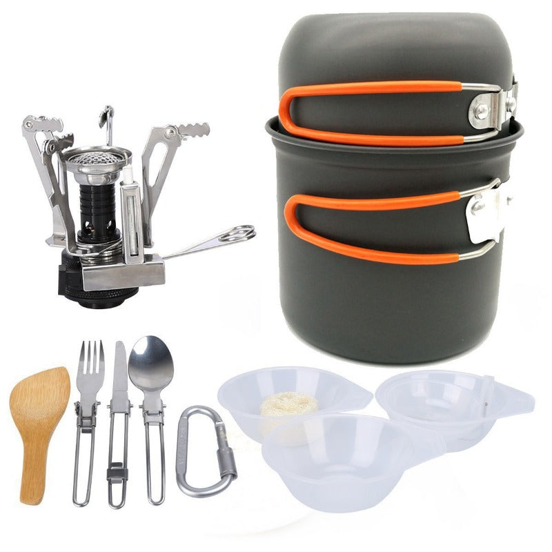 Outdoor Camping Cookware Backpacking Bowl Pot+ Mini Canister Stove Burner Foldable-5