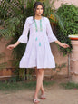 Short dress with handwork and self-printed cotton fabric-0