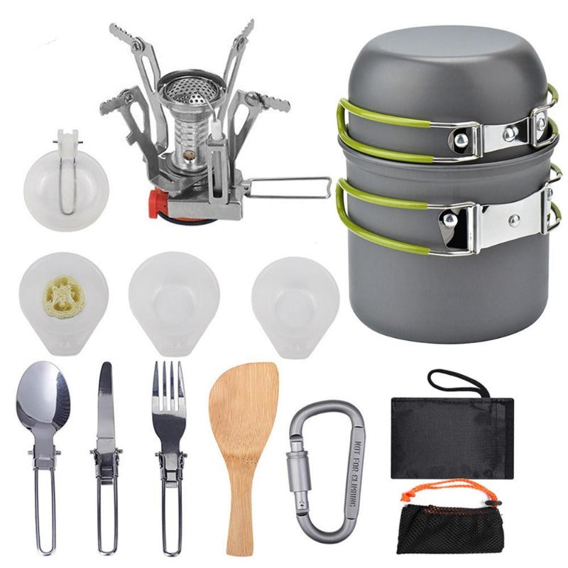 Outdoor Camping Cookware Backpacking Bowl Pot+ Mini Canister Stove Burner Foldable-6