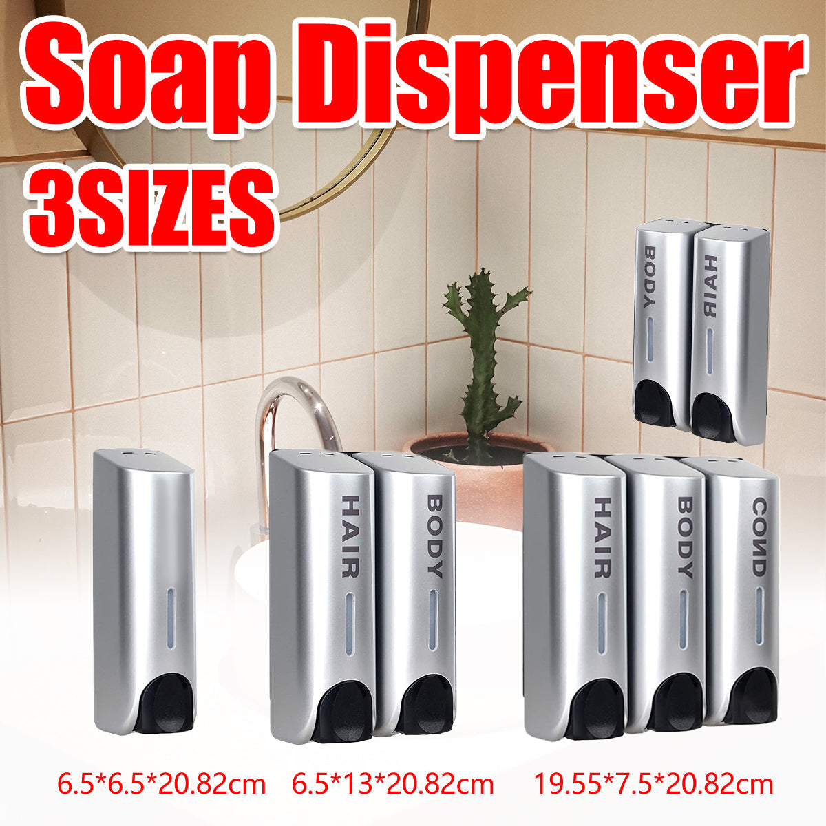 3 Sizes Soap Dispenser Wall Mount Hand Wash Bathroom Shampoo Shower Liquid Manual-0
