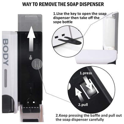 3 Sizes Soap Dispenser Wall Mount Hand Wash Bathroom Shampoo Shower Liquid Manual-4
