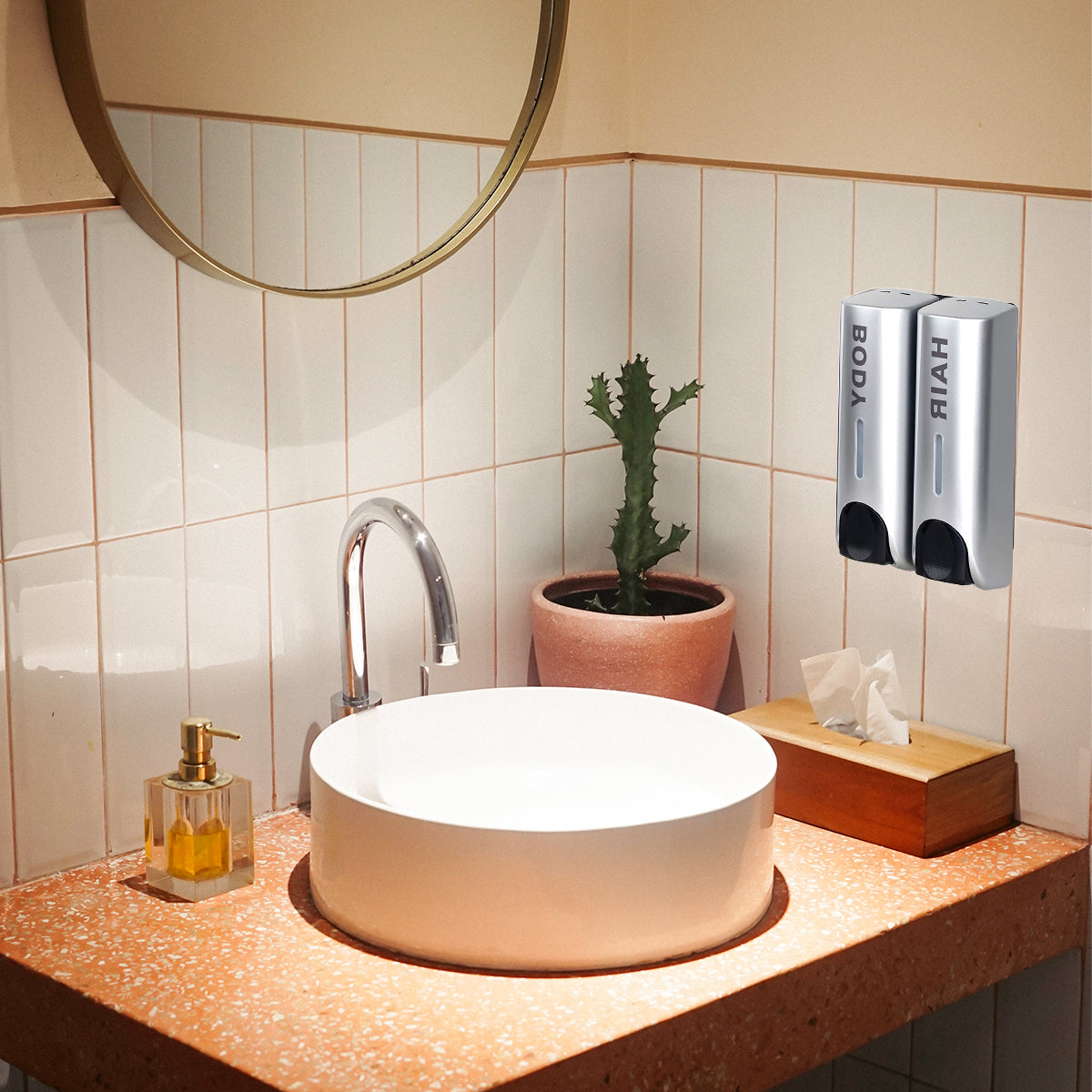 3 Sizes Soap Dispenser Wall Mount Hand Wash Bathroom Shampoo Shower Liquid Manual-3