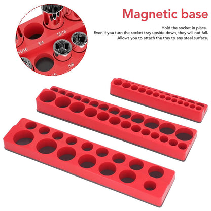 3PCS Socket Organiser Set with Strong Built-in Grip 1/4 3/8 1/2 Drive Tool Holders Wall Mountable