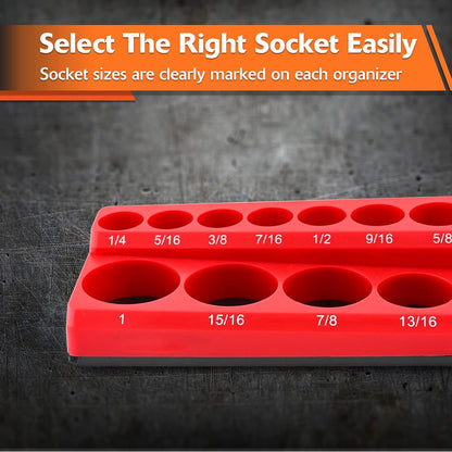3PCS Socket Organiser Set with Strong Built-in Grip 1/4 3/8 1/2 Drive Tool Holders Wall Mountable