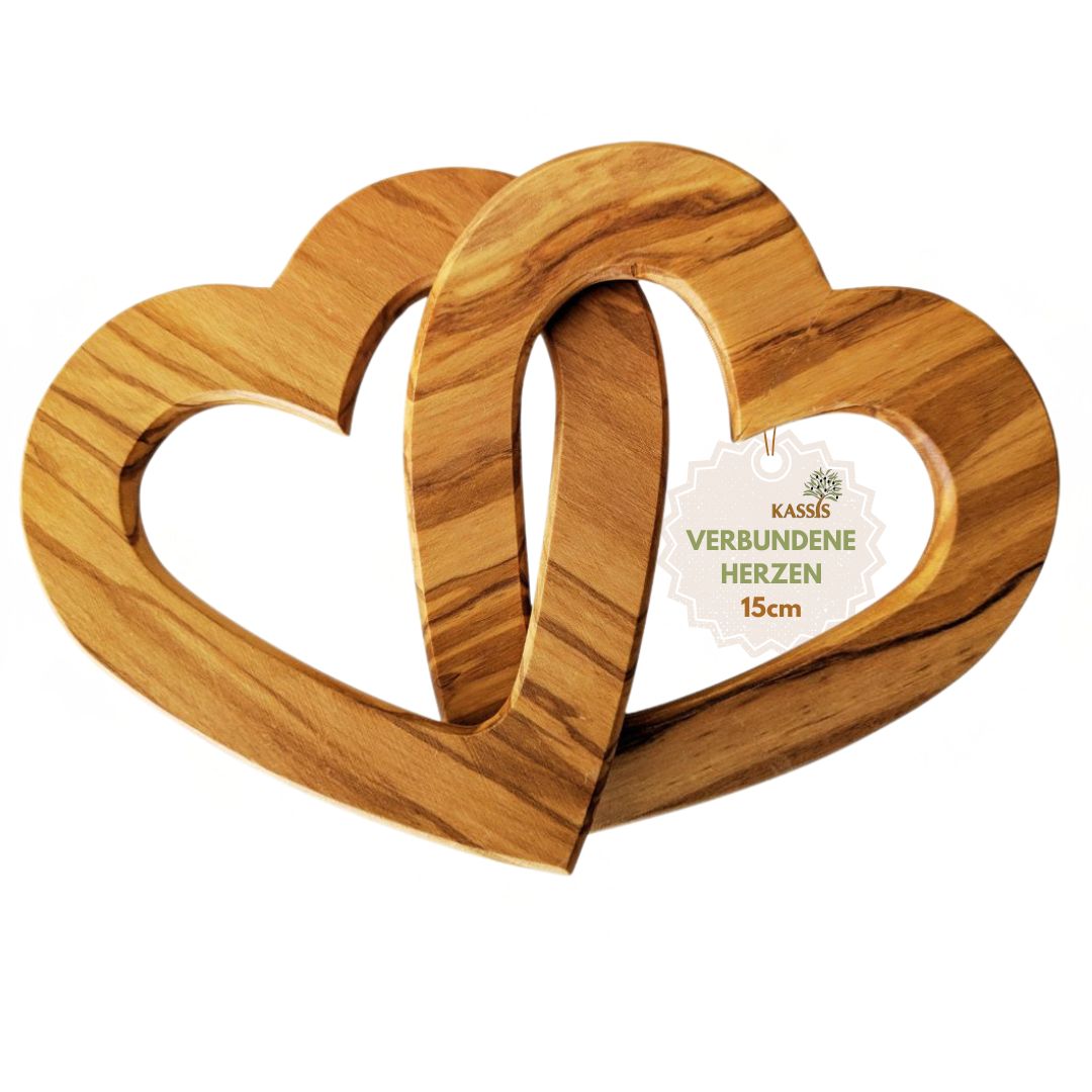 Olivenholz verbundene Herzen | Geschenk Hochzeit, Verlobung, Valentinstag, Jahrestag, Liebe