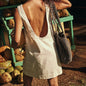 Women's Cotton Linen Vest Backless Solid Color Mini Dress