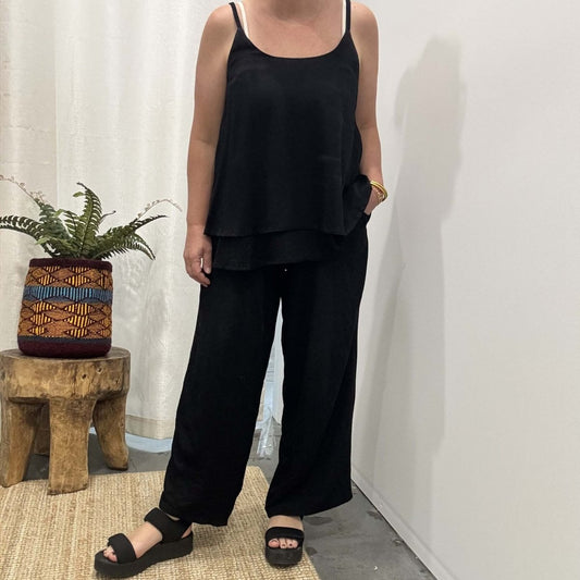 Bamboo Cami - Black Layered Camisole Top