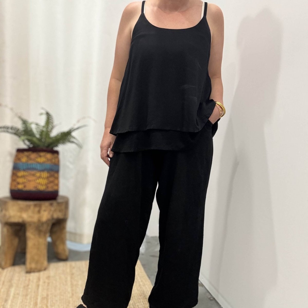 Bamboo Cami - Black Layered Camisole Top