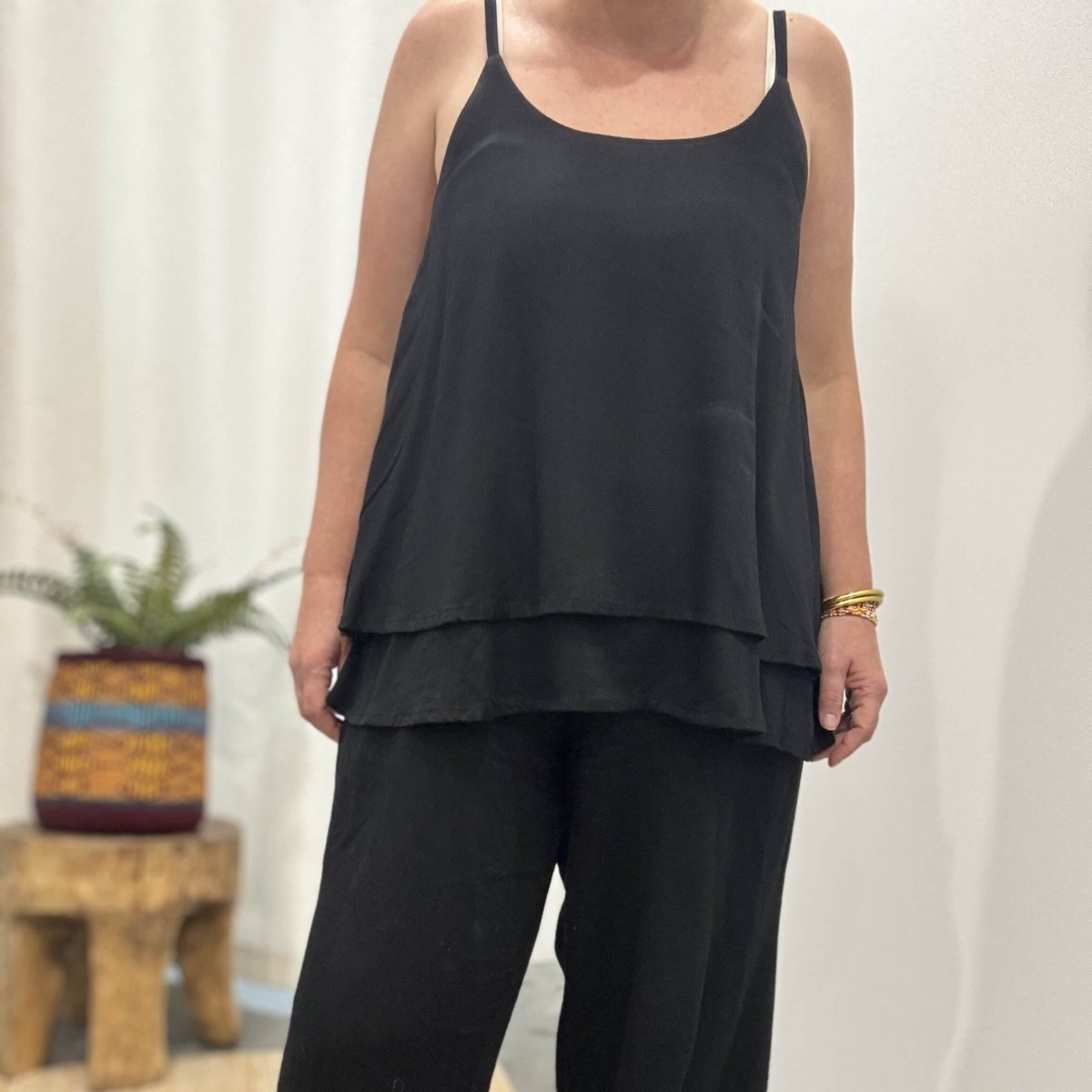 Bamboo Cami - Black Layered Camisole Top