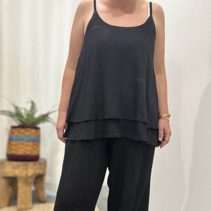 Bamboo Cami - Black Layered Camisole Top