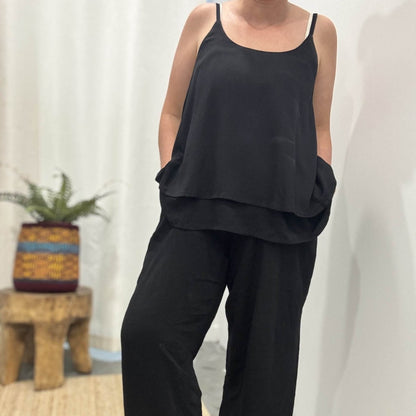 Bamboo Cami - Black Layered Camisole Top