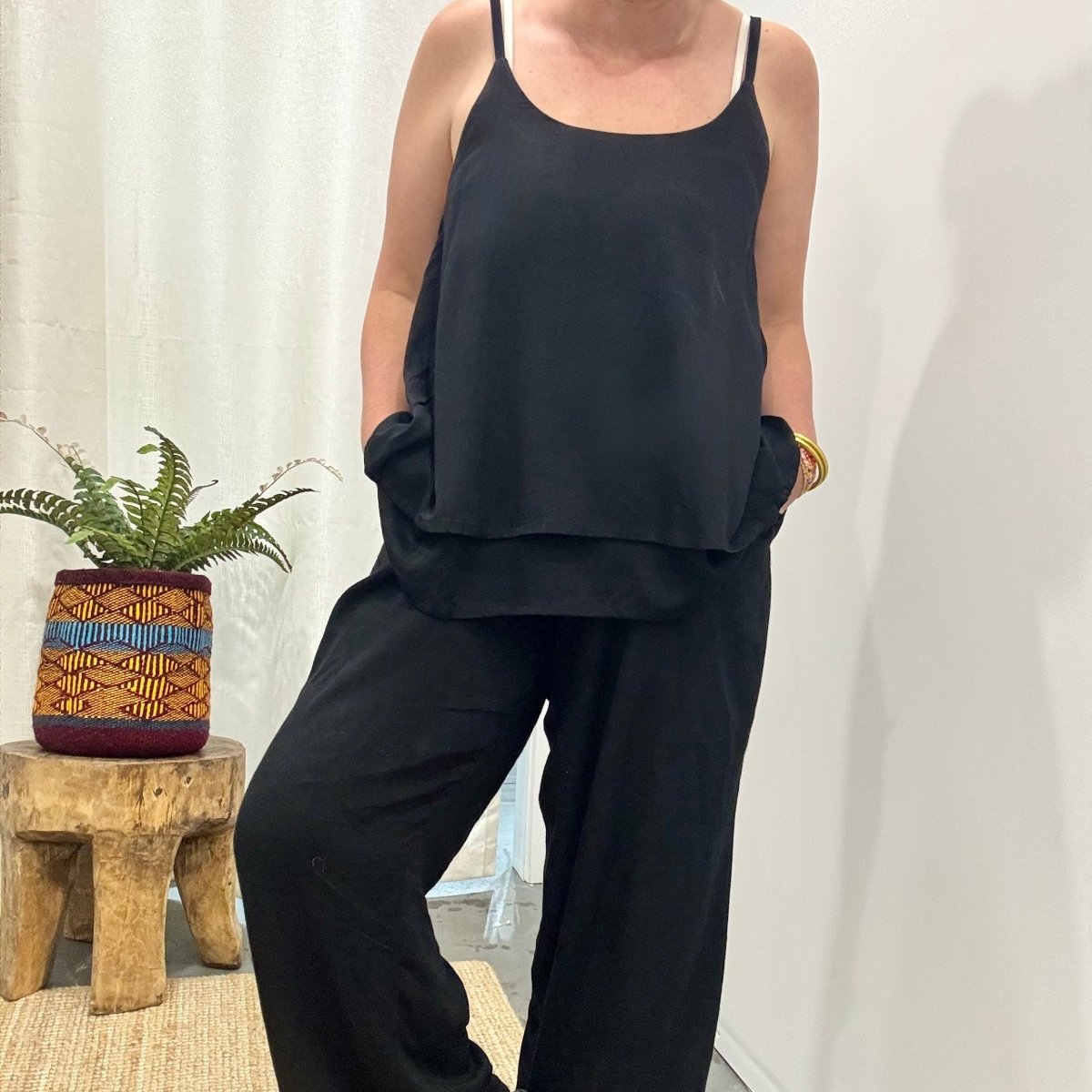 Bamboo Cami - Black Layered Camisole Top