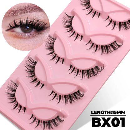 Veltrinay Fake Lashes Cat Eye Lashes Faux Mink Eyelashes Clear Band Lashes Natural Look Wispy Mink Eyelashes False Lashes Makeup