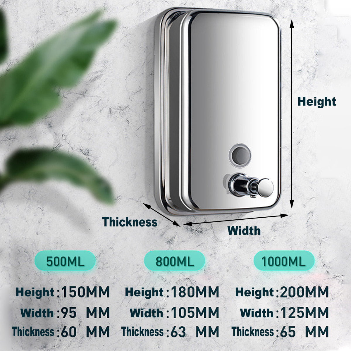 Stainless Steel Wall Mounted Soap Dispenser Hotel Bathroom Sanitizer Bottle
