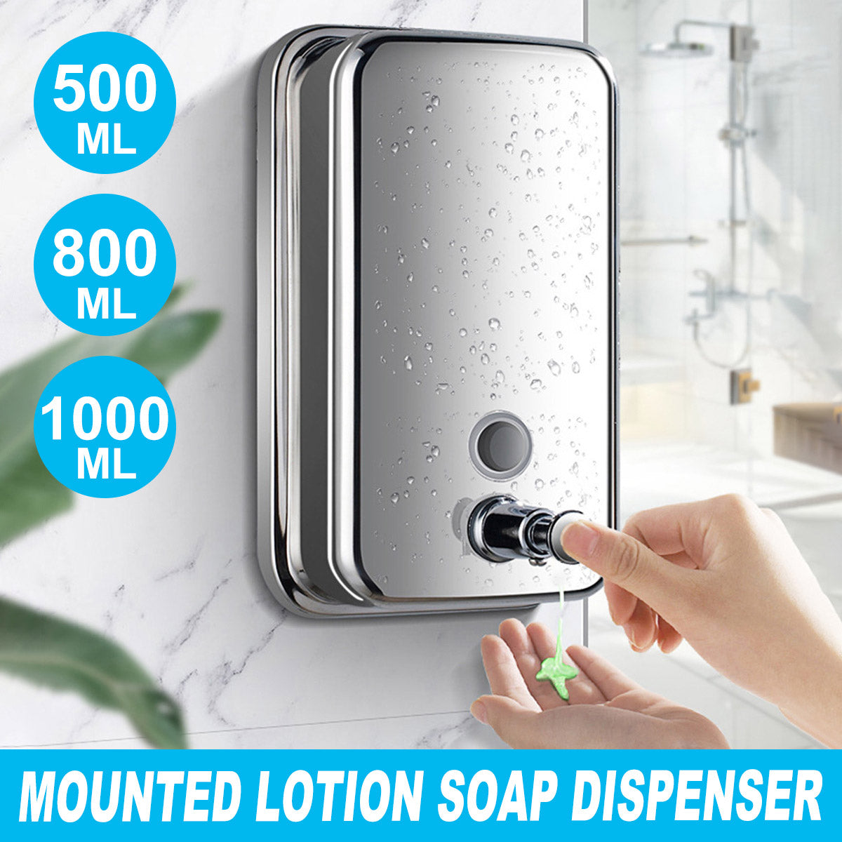 Stainless Steel Wall Mounted Soap Dispenser Hotel Bathroom Sanitizer Bottle