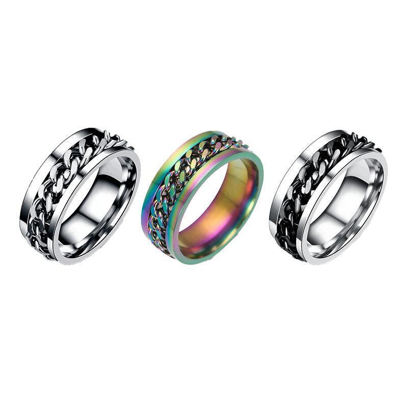 Spinner Rings Mens Womens Fidget Rotating Ring Silver Stainless Steel Size 7-1
