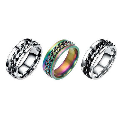 Spinner Rings Mens Womens Fidget Rotating Ring Silver Stainless Steel Size 7-1