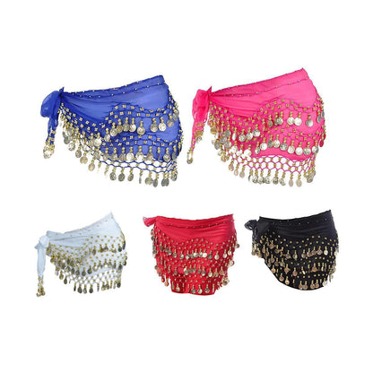 1X 3Rows Belly Dance Dancing Hip Scarf Belt Chain Skirt Golden Tone 98 Coin Bead-1