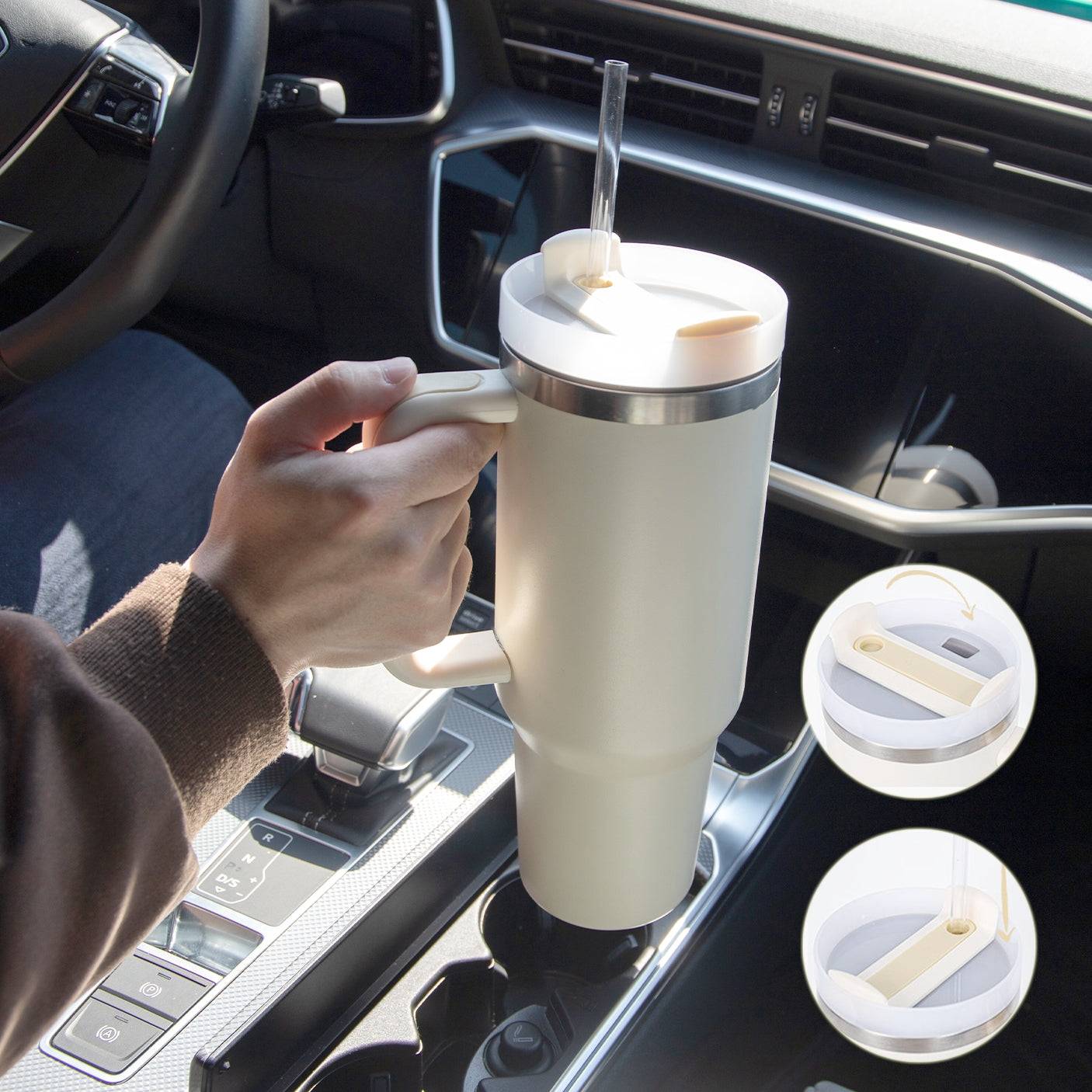 40 oz Insulated Stainless Steel Travel Mug with Handle & Straw (BPA-Free)-0