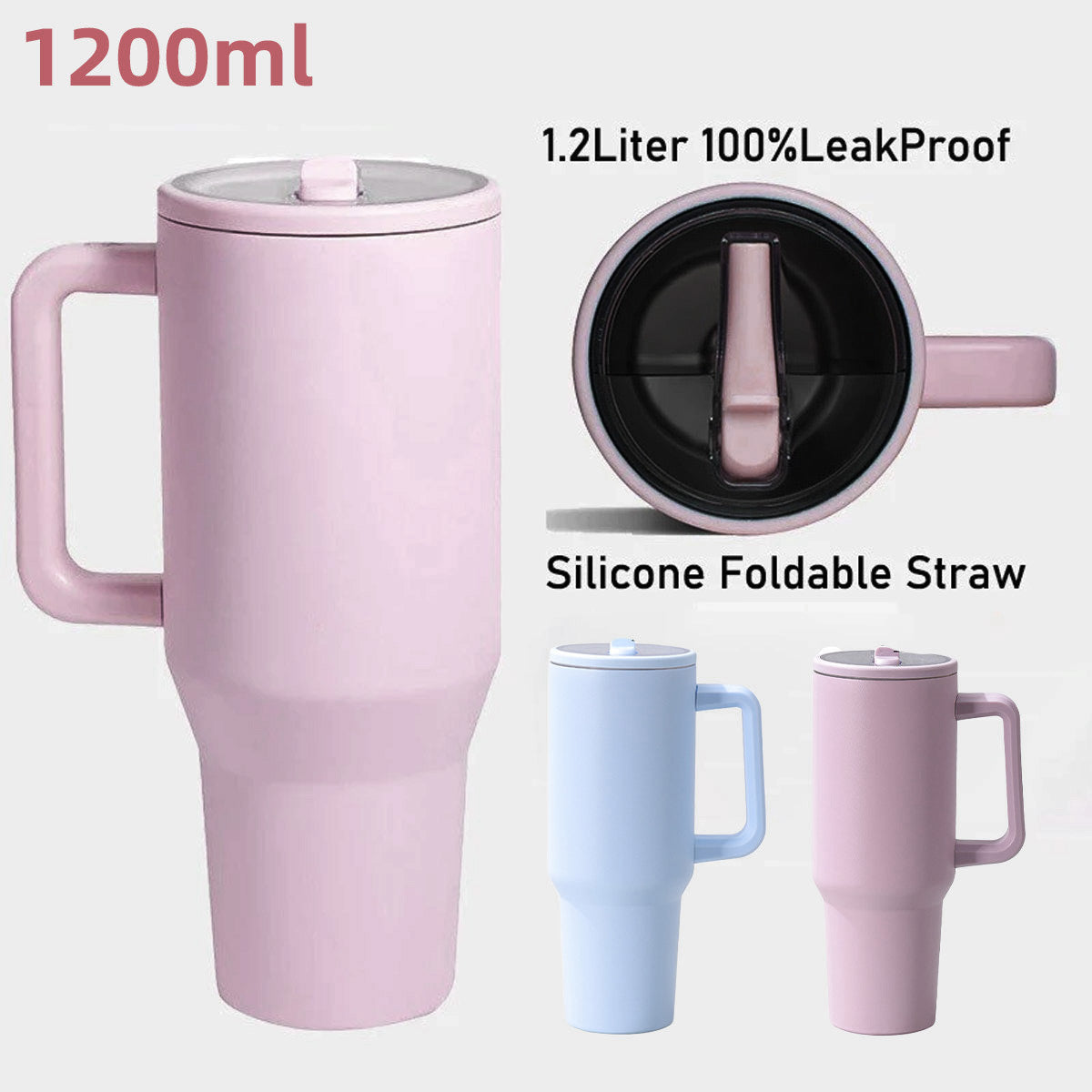 Travel Tumbler 40oz Stainless Steel Insulated Mug with Lid Handle for Drinks-3
